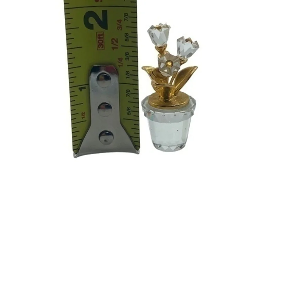 Swarovski Crystal Gold Tone Miniature Flower Pot Figurine